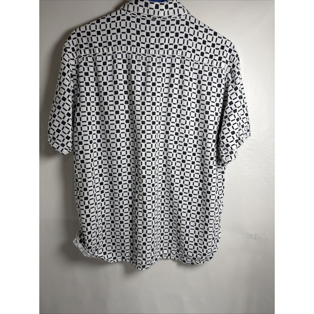 Ascot Linen Blend Men's Button Down SS Black White Block Linen Blend Medium - Picture 6 of 6
